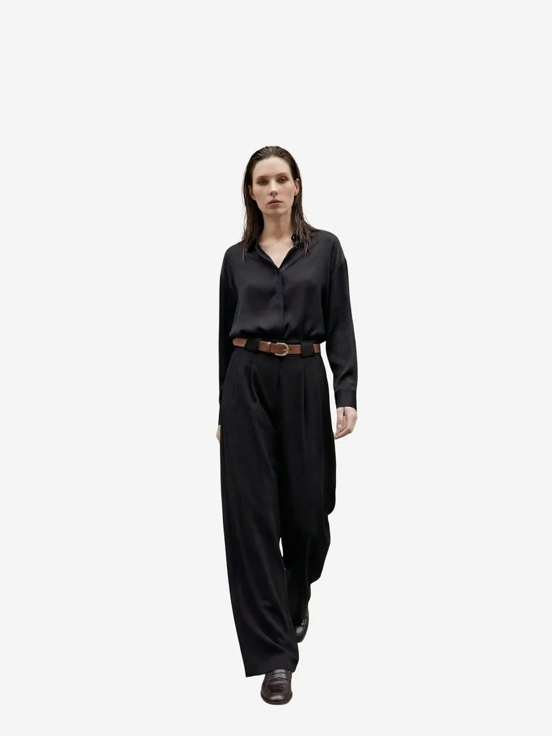 ماي فاشن MY FASHION High Waist Pleated Wide Leg Trousers