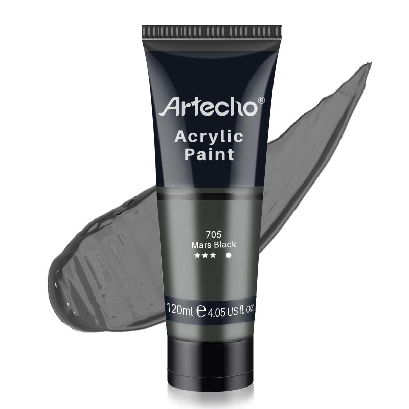 Artecho Mars Black Acrylic Paint (120ml / 4.05oz) Tubes, Art Craft Paints for Canvas Painting, Rock, Stone, Wood, Fabric, Art Supplies - Image 1