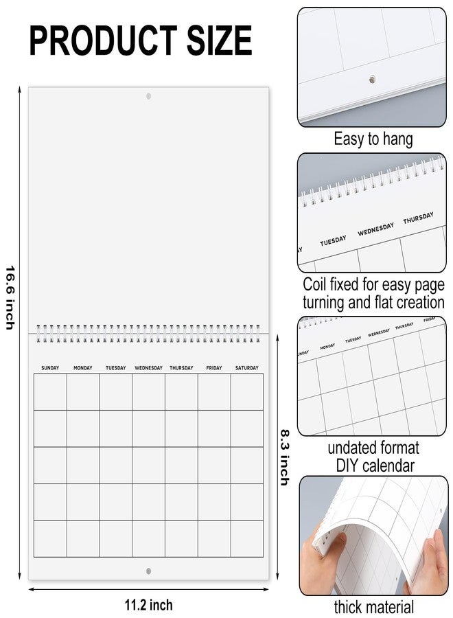 Kolldenn 1 Pcs Blank Wall Calendar Blank Calendar Sheets Undated 11.2" x 8.3" Closed 11.2" x 16.6" Open Size, DIY Spiral Bound Hanging Monthly Calendar for Kitchen Office - Image 2