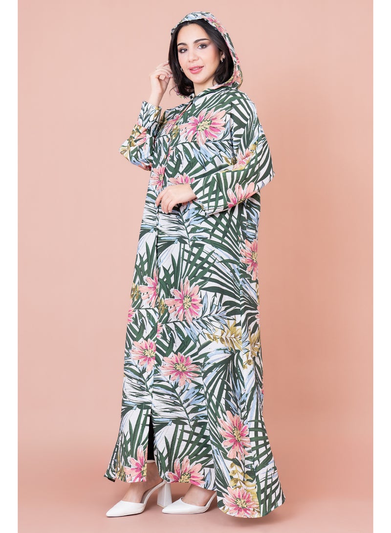 اكسا جلابية منقوشة زهور بقبعة - Image 3