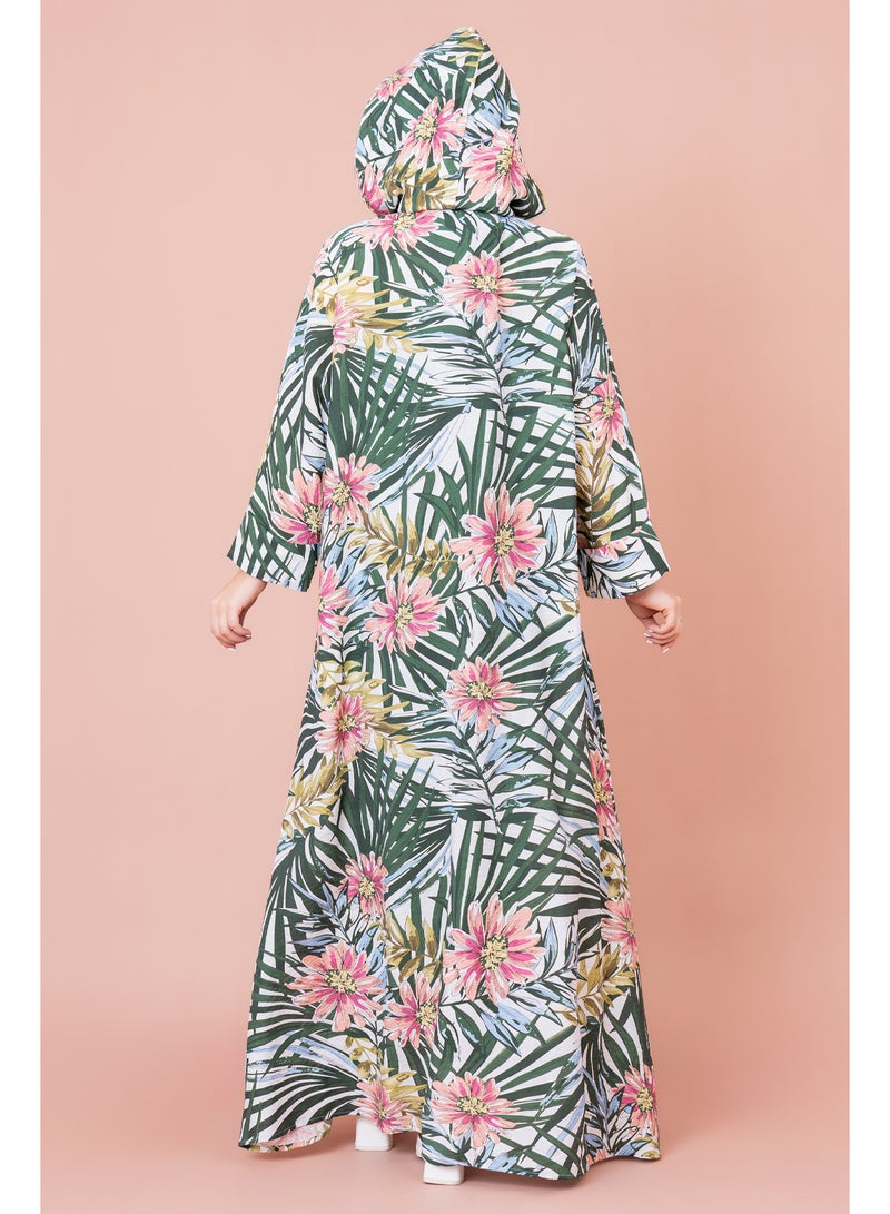 اكسا جلابية منقوشة زهور بقبعة - Image 2