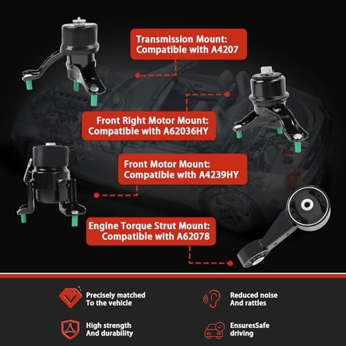 QRYIPPDM Engine Motor & Transmission Mount Compatible with 2005 2006 2007 Avalon 3.5L V6 Auto Set 4pc A4239HY A62036HY A62078 A4207 - Image 2