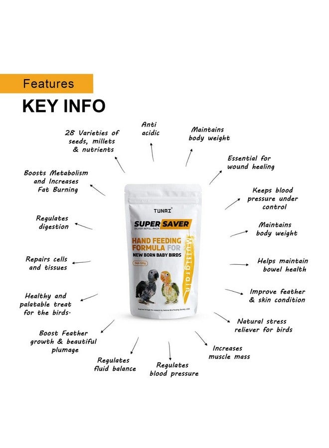 TUNAI Super Saver Hand Feeding Formula For All New Born Baby Birds | 100G | Essential For Your Baby Birds - Rich Content Of Calcium And Protein, Suitable For All Birds - Image 3