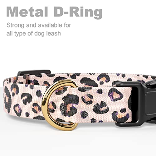 Rnivvi Dog Collar for Medium Dogs, Cute Leopard Heavy Duty Adjustable Puppy Collar with Quick Release Buckle for Boy Girl & Female, Pet Accessories for Walking Running, M Length 1" Width, Pink - Image 5
