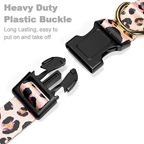 Rnivvi Dog Collar for Medium Dogs, Cute Leopard Heavy Duty Adjustable Puppy Collar with Quick Release Buckle for Boy Girl & Female, Pet Accessories for Walking Running, M Length 1" Width, Pink - Image 4