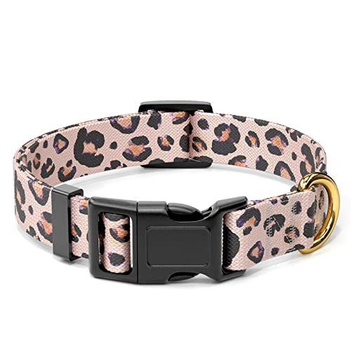 Rnivvi Dog Collar for Medium Dogs, Cute Leopard Heavy Duty Adjustable Puppy Collar with Quick Release Buckle for Boy Girl & Female, Pet Accessories for Walking Running, M Length 1" Width, Pink - Image 1