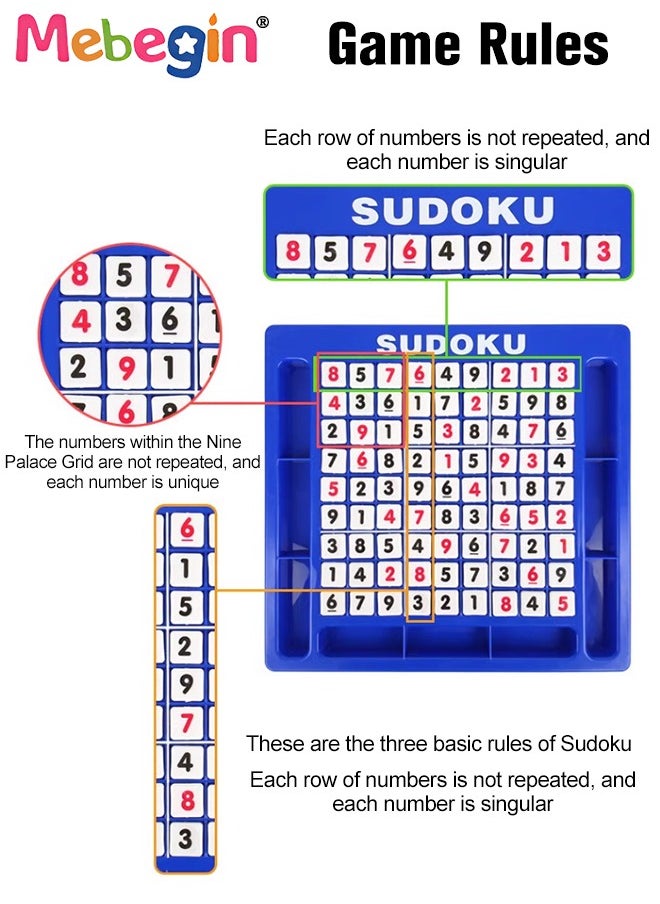 MEBEGIN - Sudoku Board Game Included 81 Number Cubes, Fun Number Game, Creative Learning Math Games, Educational Toy for Kids Aged 3+, Easy for Storage and Carry Around, Ideal Gift For Kids, 25.1*23.9*1.8cm - Image 1