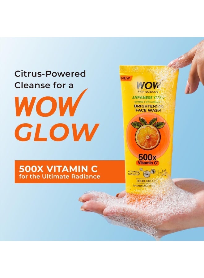 WOW Skin Science Japanese Yuzu Brightening Face Wash 150ml + Yuzu SPF 70 PA++++ Dewy Bright Sunscreen Gel 50ml | Vitamin C Glow, Gentle Cleansing & High Sun Protection Combo - Image 2