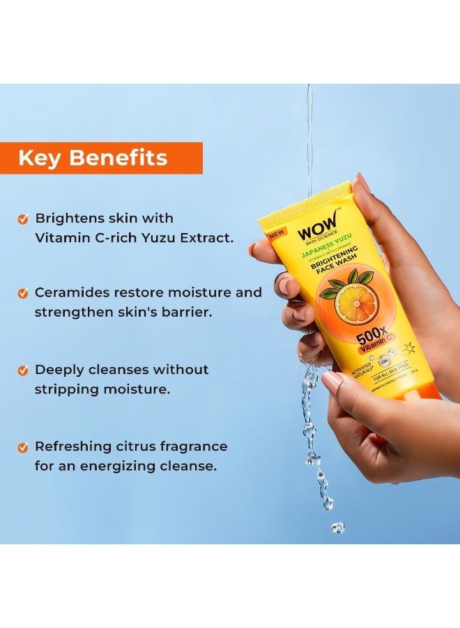 WOW Skin Science Japanese Yuzu Brightening Face Wash 150ml + Yuzu SPF 70 PA++++ Dewy Bright Sunscreen Gel 50ml | Vitamin C Glow, Gentle Cleansing & High Sun Protection Combo - Image 3