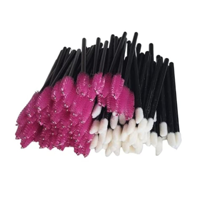 TATORERA 200 Disposable Mascara Wand Spoolies and Lip Brushes, Lipstick Lipgloss Applicator for Eyebrow Eyelash Extension Makeup Kits (Pink)