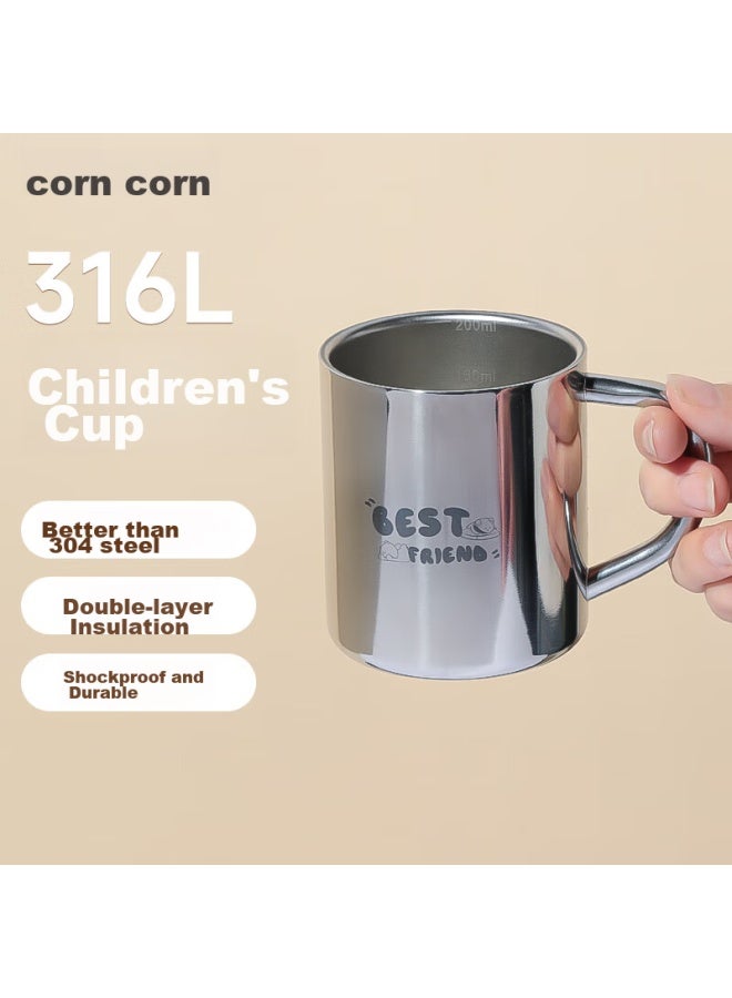 Corn 316 Stainless Steel Children's Water Cup, Home Milk Cup, Kindergarten-specific Baby Cup, Shatterproof, Engraved With Text And Scale - Image 1