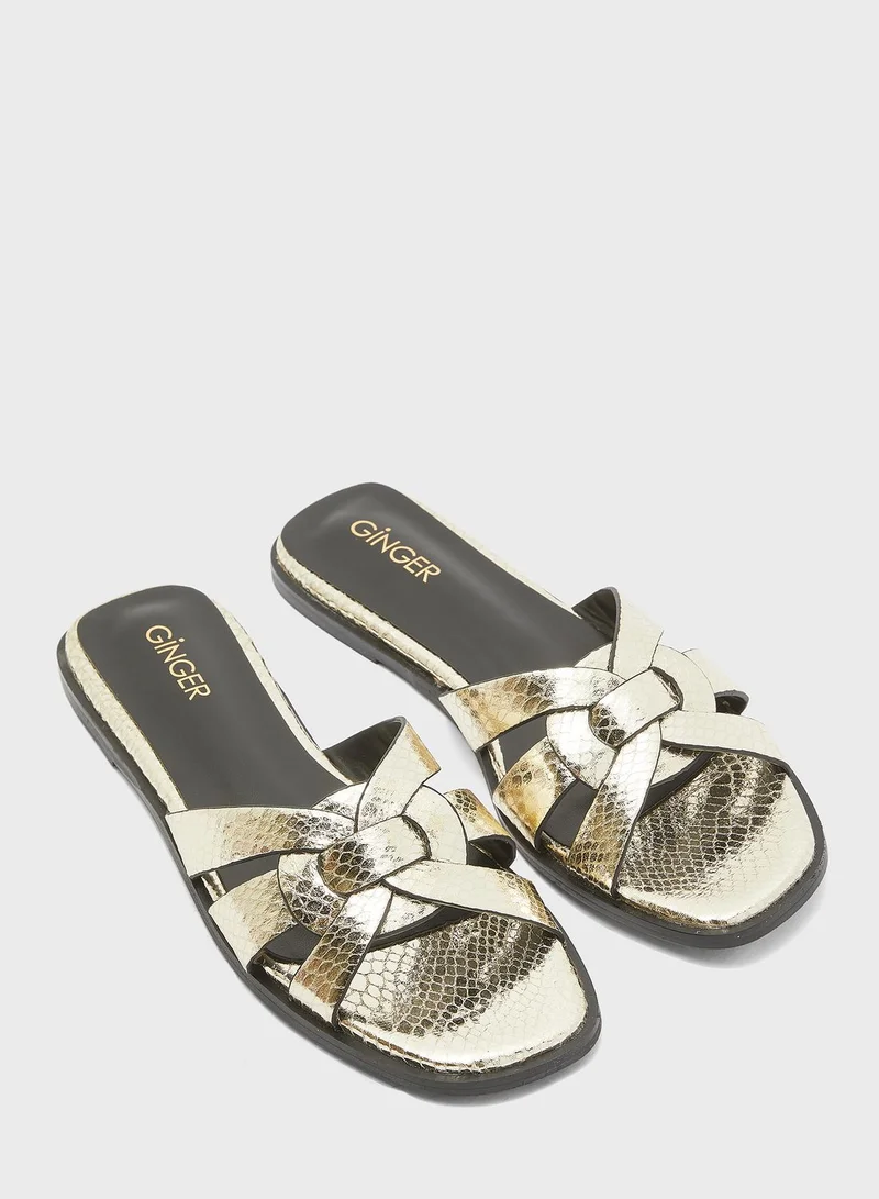 Ginger Belen Snakeskin Criss Cross Slides