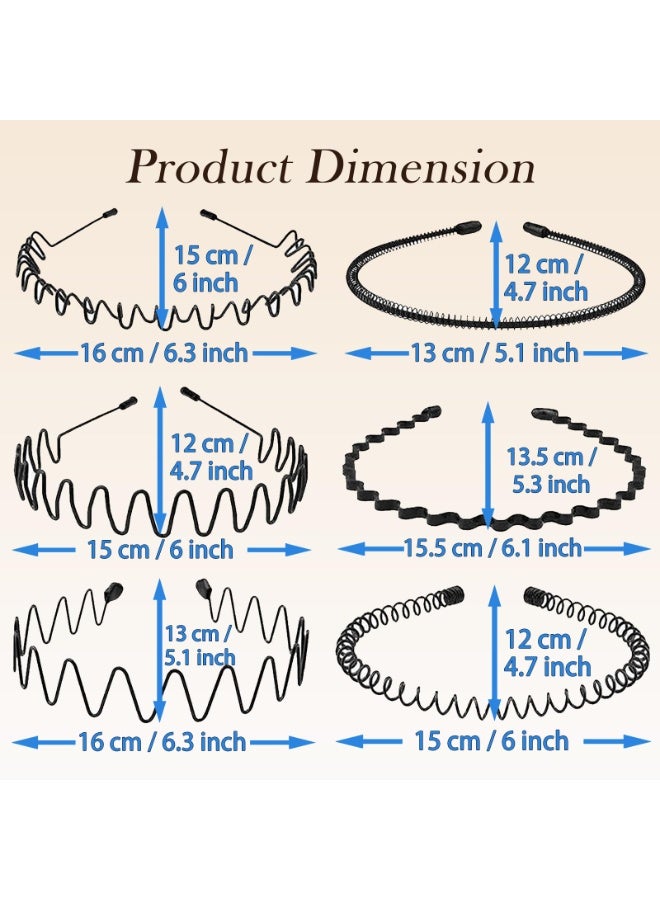 6 Pieces Metal Headbands Wavy Hairband Spring Hair Hoop Sports Fashion Hair Bands Unisex Black Elastic Non Slip Simple Headwear Accessories - Image 3
