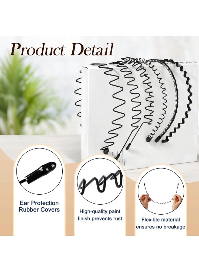 6 Pieces Metal Headbands Wavy Hairband Spring Hair Hoop Sports Fashion Hair Bands Unisex Black Elastic Non Slip Simple Headwear Accessories - Image 2