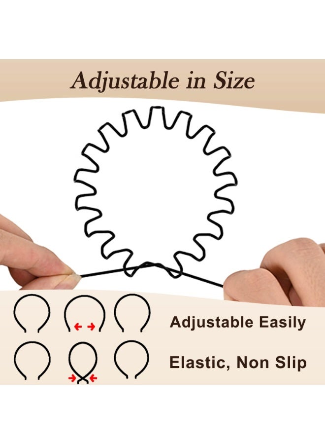 6 Pieces Metal Headbands Wavy Hairband Spring Hair Hoop Sports Fashion Hair Bands Unisex Black Elastic Non Slip Simple Headwear Accessories - Image 4