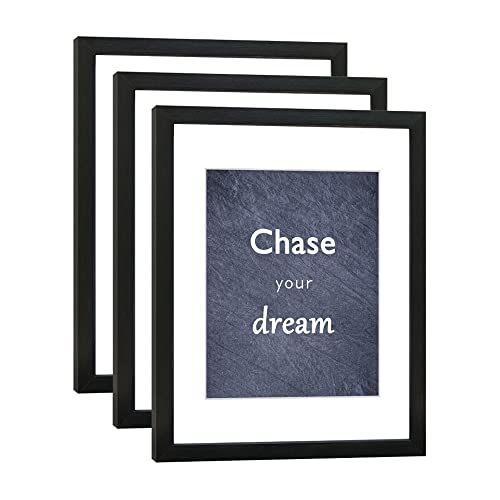 DEKWINN 11x14 Picture Frame Set of 3 with Real Glass for Pictures 8x10 with Mat or 11x14 Without Mat Wall Gallery or Tabletop display Photo Frames in Black