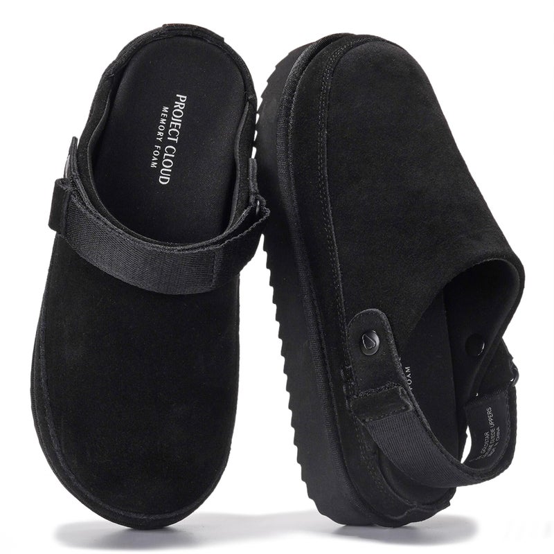 Project Cloud 100% Genuine Leather Clogs for Women - Memory Foam Womens Clogs & Mules with Adjustable Straps - Lightweight Platform Shoes Non-Slip Slides (Goldstar, BLK, 5.5) - Image 1