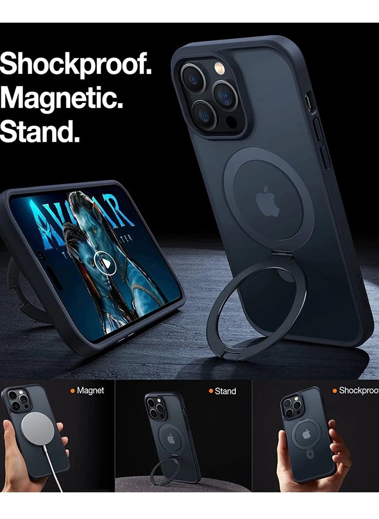 YoYoTech Matte Finish Magnetic for iPhone 15 Pro Max Case Invisible Kickstand Stand Cover [Compatible with MagSafe] [14 FT Drop Protection] Non-Yellowing Shockproof Protective Slim Case Cover - Black  - Image 2