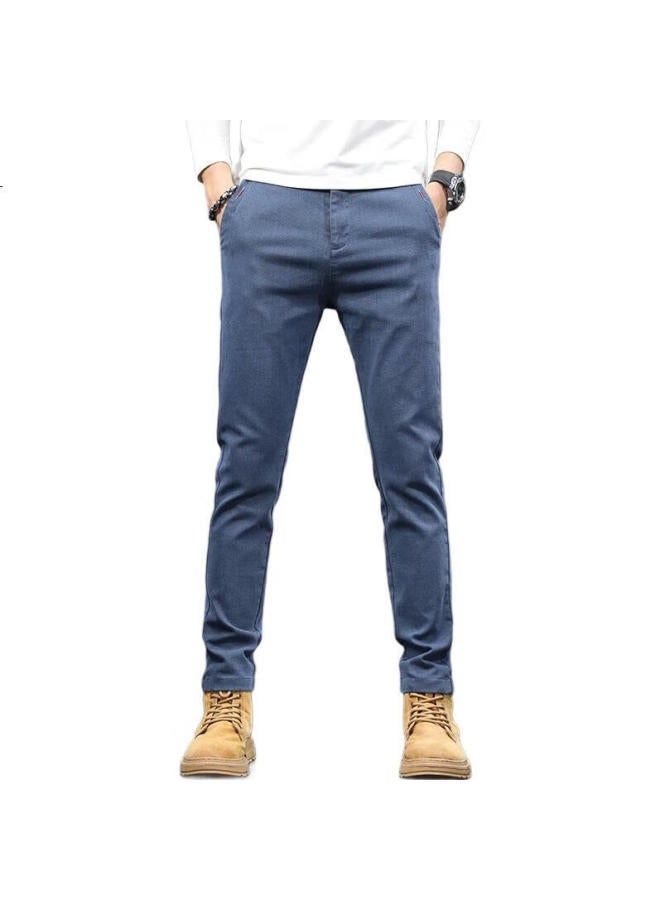 ROMON Men'S Casual Cotton Business Commute Straight Pants Kz0210 Blue 33 - Image 2