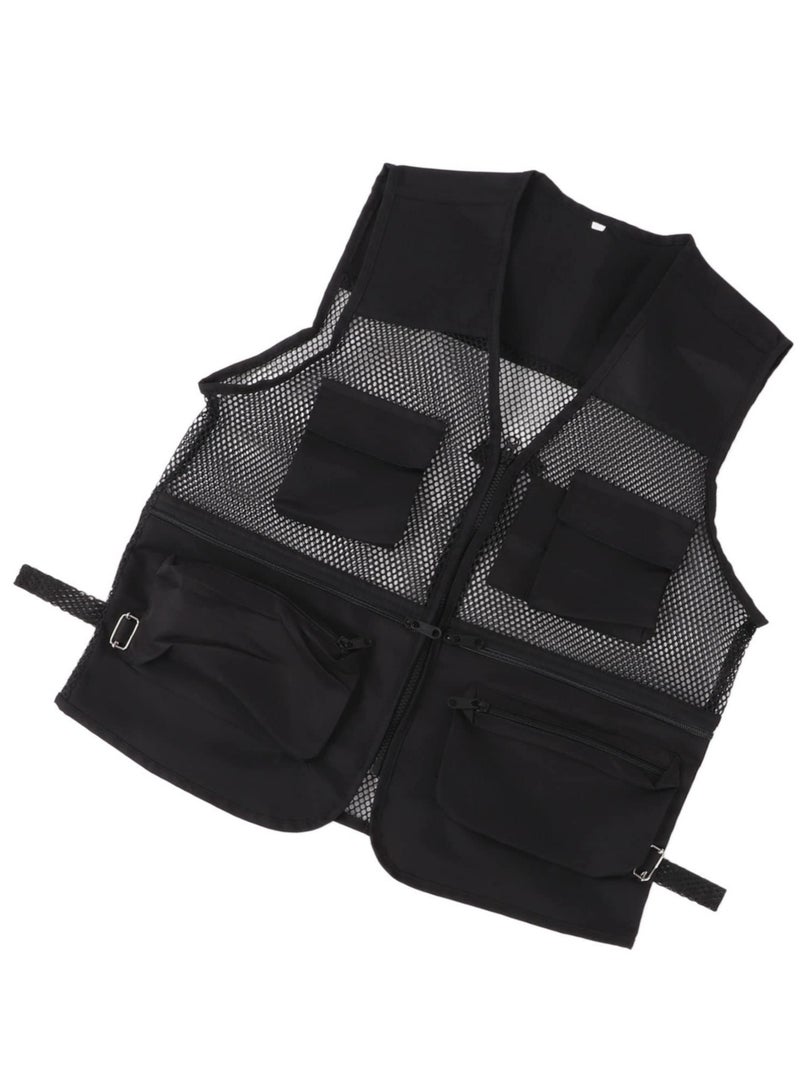 SOLARAE Mesh Fishing Vest, Men Durable Breathable Multi Pocket Summer Vest Photography Travel Hiking Waistcoat Jacket for Outdoor Work Safari Fishing Travel, for Adults and Youth, XL Size - Image 2