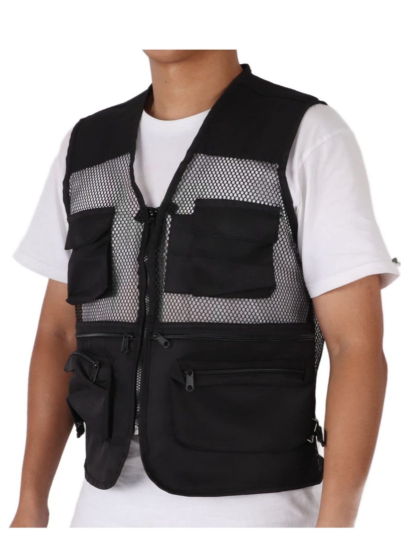 SOLARAE Mesh Fishing Vest, Men Durable Breathable Multi Pocket Summer Vest Photography Travel Hiking Waistcoat Jacket for Outdoor Work Safari Fishing Travel, for Adults and Youth, XL Size - Image 5