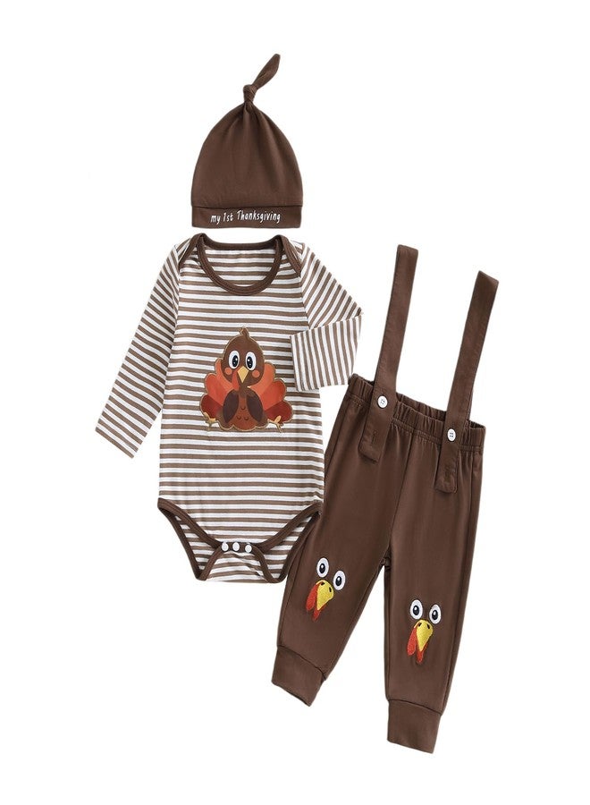 Rtnnsbbfcm My First Thanksgiving Baby Boy Outfit Turkey Long Sleeve Romper and Suspender Pants Newborn Coming Home Outfits (Turkey, 6-9 Months) - Image 1
