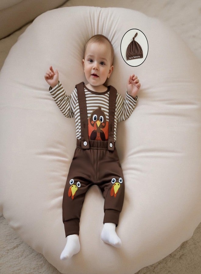 Rtnnsbbfcm My First Thanksgiving Baby Boy Outfit Turkey Long Sleeve Romper and Suspender Pants Newborn Coming Home Outfits (Turkey, 6-9 Months) - Image 2