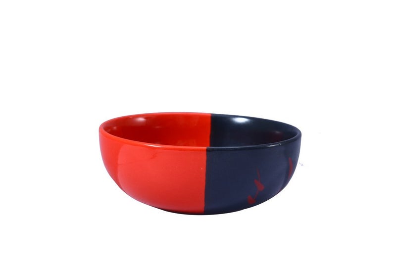 Caffeine Ceramic Handmade Half Red & Black Bamboo Serving Bowl 6.5 inch (Set of 1) - Image 3