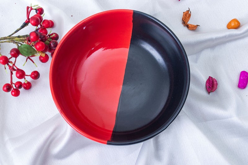 Caffeine Ceramic Handmade Half Red & Black Bamboo Serving Bowl 6.5 inch (Set of 1) - Image 2