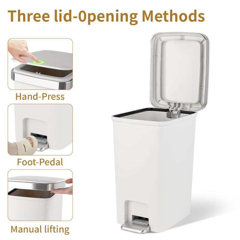 UUJOLY Small Bathroom Trash Can with Lid and 3 Rolls Trash Bags, Step Pedal Wastebasket Plastic Garbage Can with Pop-Up Lid 2.6 Gallon Bin for Kitchen, Bedroom, Office, Dorm, Laundry, Toilet, Rv, White - Image 3