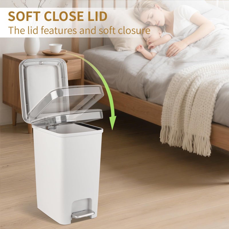 UUJOLY Small Bathroom Trash Can with Lid and 3 Rolls Trash Bags, Step Pedal Wastebasket Plastic Garbage Can with Pop-Up Lid 2.6 Gallon Bin for Kitchen, Bedroom, Office, Dorm, Laundry, Toilet, Rv, White - Image 5