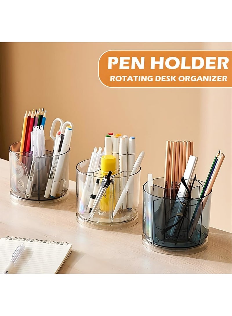 SYOSI 360 Degree Rotating Desk Organizer, Dual-Purpose Pencil & Pen Holder with 5 Compartments, Rotating Marker Caddy for Office, Home, and School Use (Clear) - Image 2
