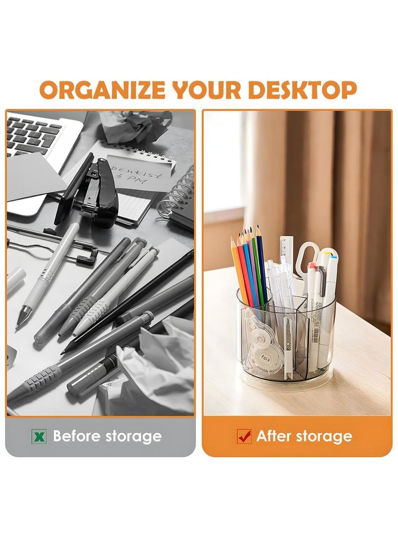 SYOSI 360 Degree Rotating Desk Organizer, Dual-Purpose Pencil & Pen Holder with 5 Compartments, Rotating Marker Caddy for Office, Home, and School Use (Clear) - Image 4