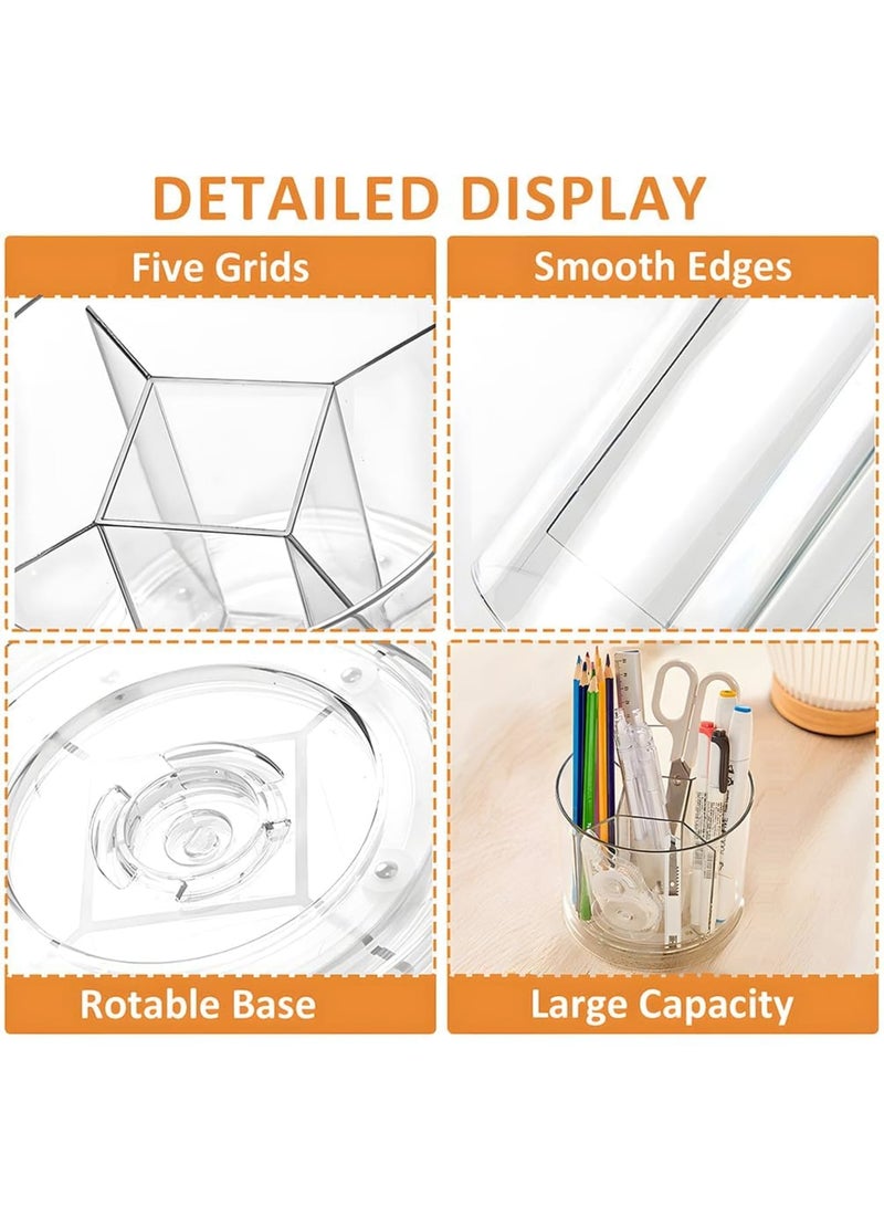 SYOSI 360 Degree Rotating Desk Organizer, Dual-Purpose Pencil & Pen Holder with 5 Compartments, Rotating Marker Caddy for Office, Home, and School Use (Clear) - Image 5