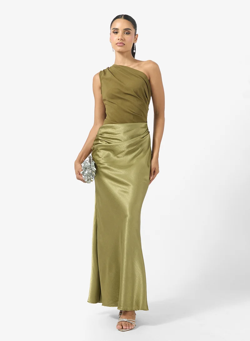 Ginger One Shoulder Drop Waist Satin Dress
