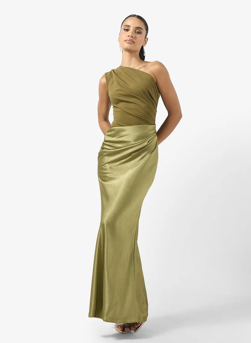 Ginger One Shoulder Drop Waist Satin Dress