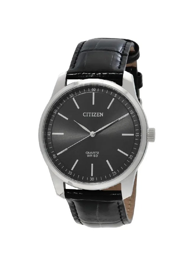 CITIZEN Classic Analog Men’s Watch BH5001-05H, 42 mm Black Dial, Silver Stainless Steel Case & Black Leather Strap, 30 m WR - Image 1