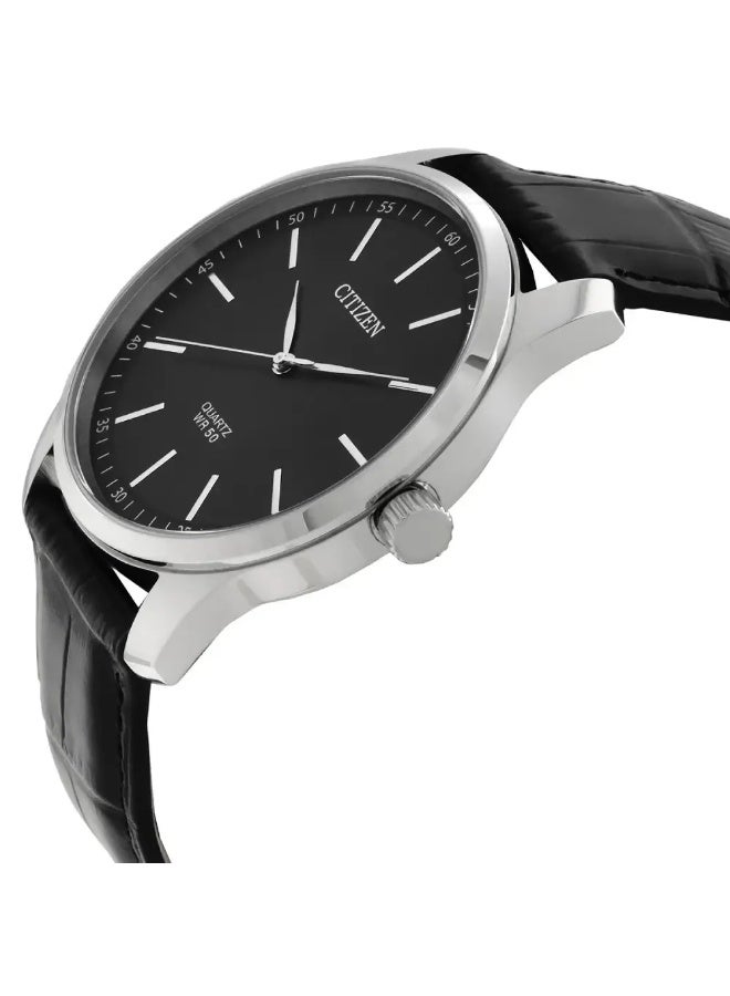 CITIZEN Classic Analog Men’s Watch BH5001-05H, 42 mm Black Dial, Silver Stainless Steel Case & Black Leather Strap, 30 m WR - Image 2