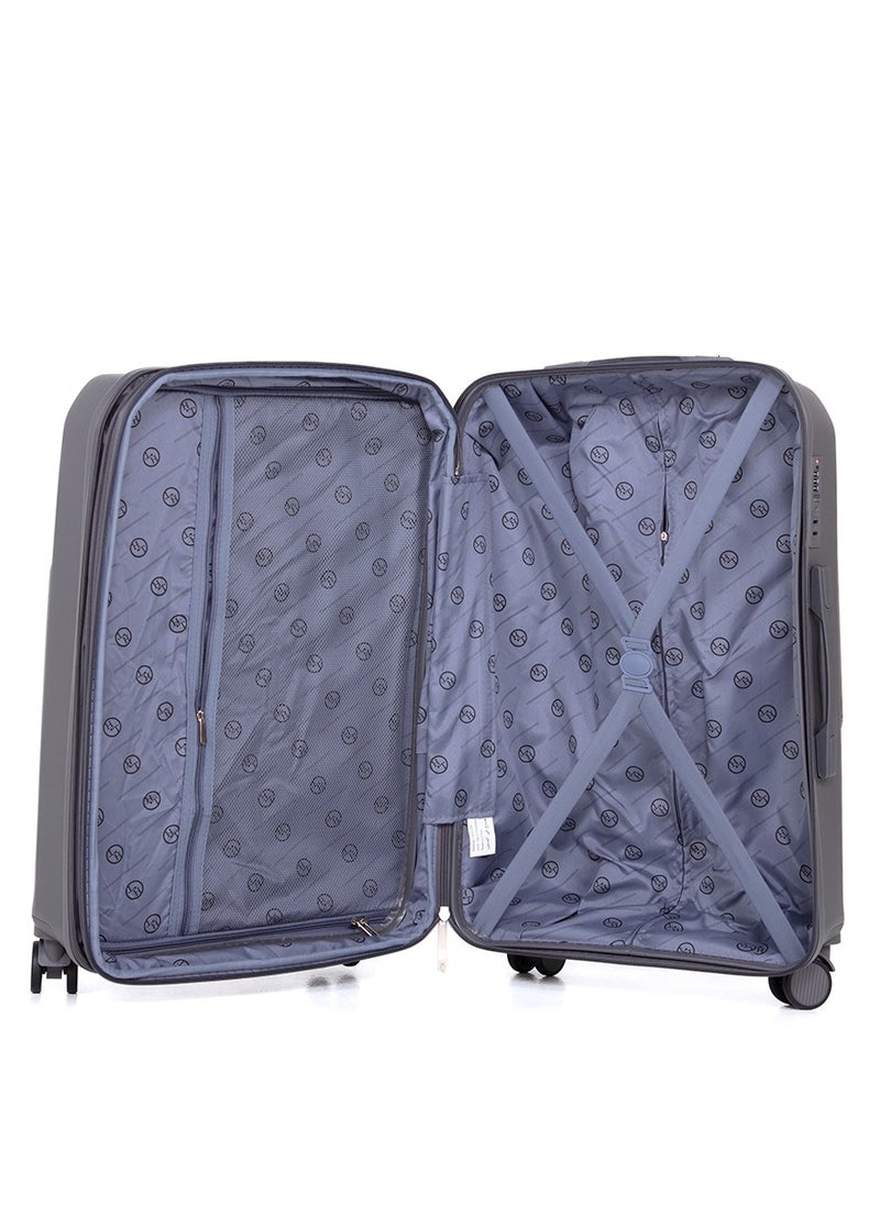 H.T H.T Luggage Bag Set of 3 Pcs, Hard Case Polypropylene (PP) Material, Matching Color Suitcase, 8x360 Degree Spinner Wheels, Expandable Trolley, Telescopic Handle, TSA Lock, SKU HT13405 - Grey  - Image 4