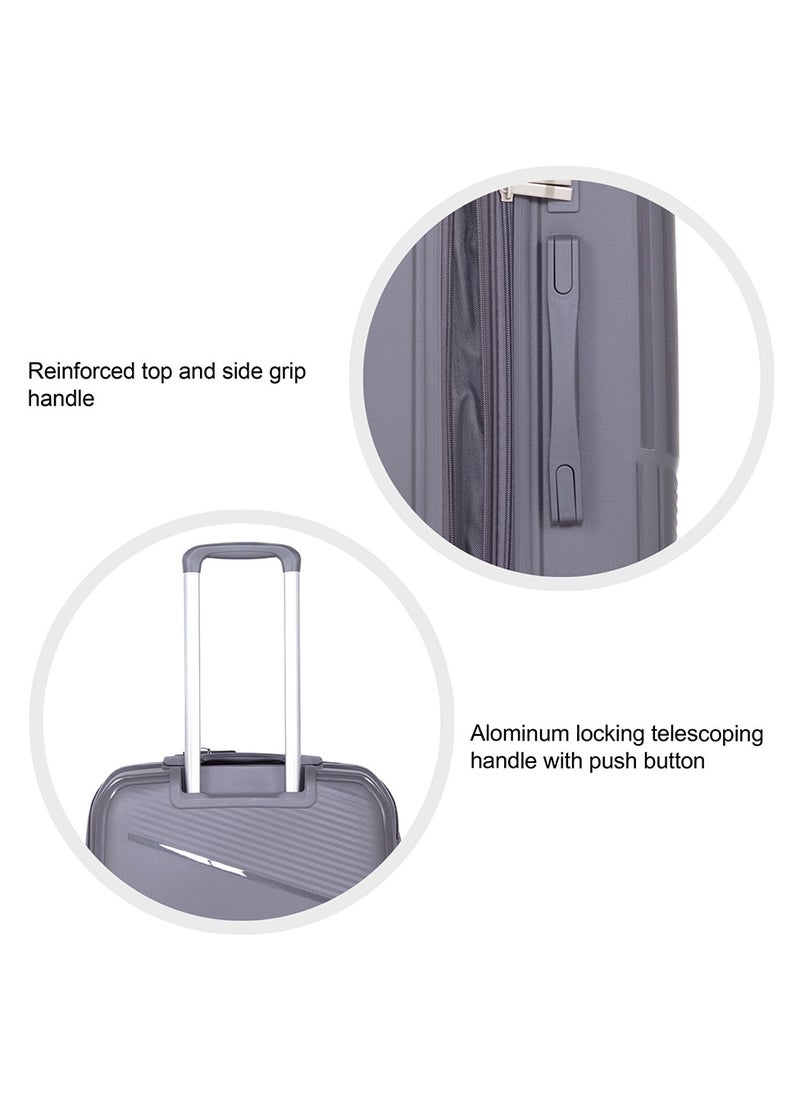 H.T H.T Luggage Bag Set of 3 Pcs, Hard Case Polypropylene (PP) Material, Matching Color Suitcase, 8x360 Degree Spinner Wheels, Expandable Trolley, Telescopic Handle, TSA Lock, SKU HT13405 - Grey  - Image 5