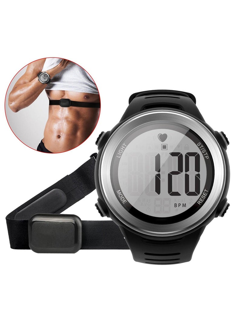 Y&D Heart Rate Monitor and Chest Strap, Exercise Monitor, Sports Watch with HRM, Waterproof, Stopwatch, Hourly Chime T007, Black - Image 1