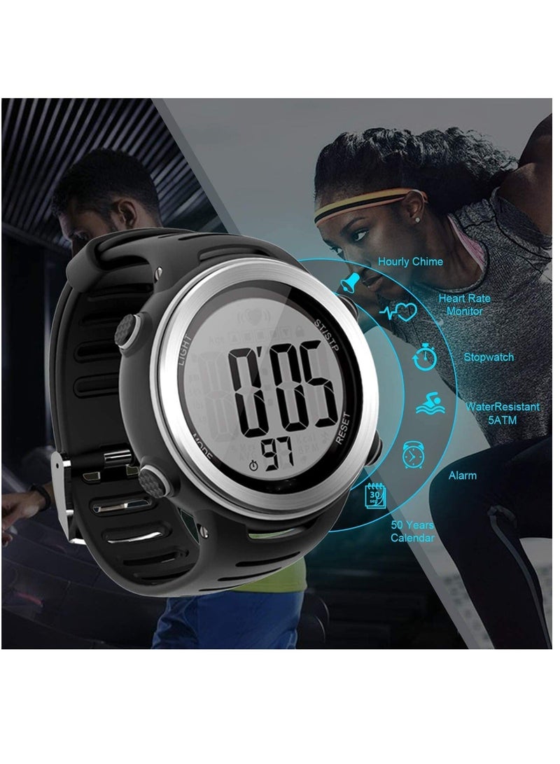 Y&D Heart Rate Monitor and Chest Strap, Exercise Monitor, Sports Watch with HRM, Waterproof, Stopwatch, Hourly Chime T007, Black - Image 5