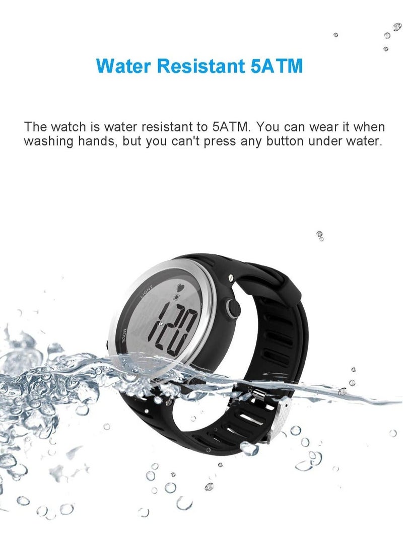 Y&D Heart Rate Monitor and Chest Strap, Exercise Monitor, Sports Watch with HRM, Waterproof, Stopwatch, Hourly Chime T007, Black - Image 4