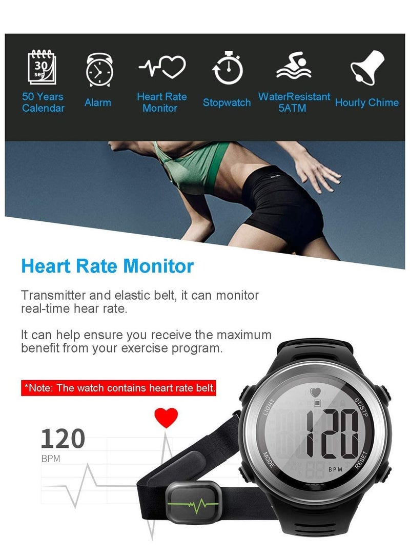 Y&D Heart Rate Monitor and Chest Strap, Exercise Monitor, Sports Watch with HRM, Waterproof, Stopwatch, Hourly Chime T007, Black - Image 3