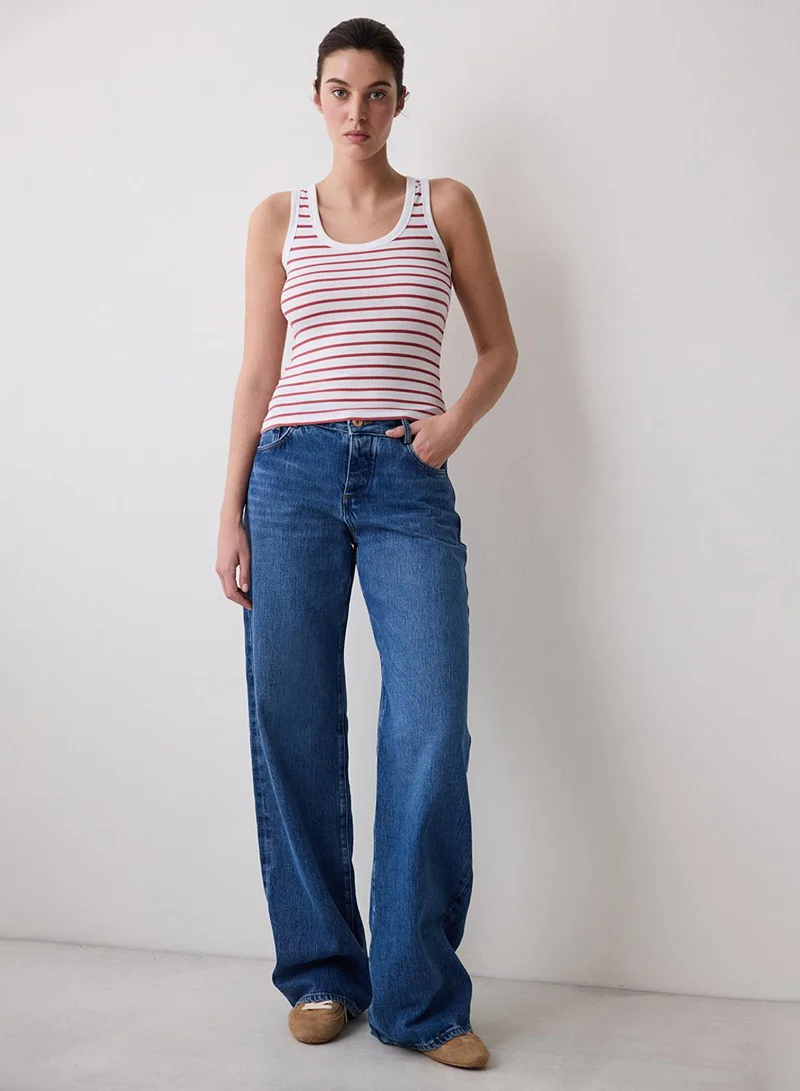 Penti Basic White and Red striped Top