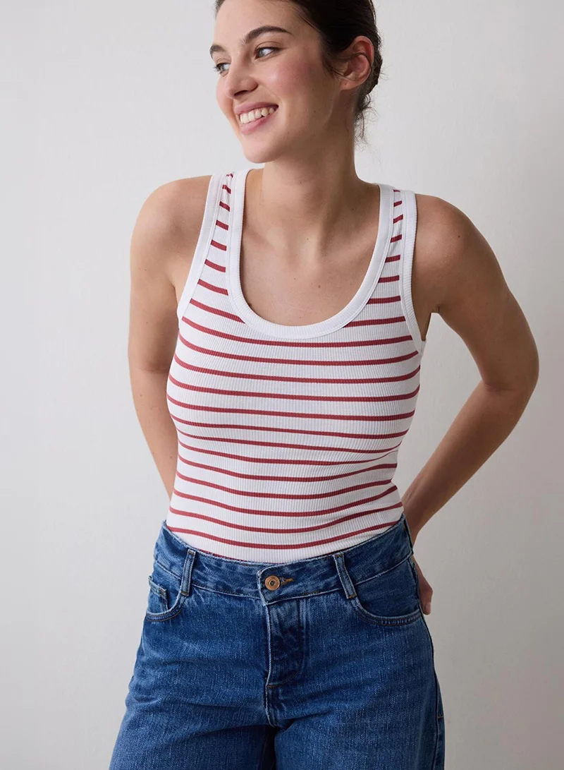 Penti Basic White and Red striped Top