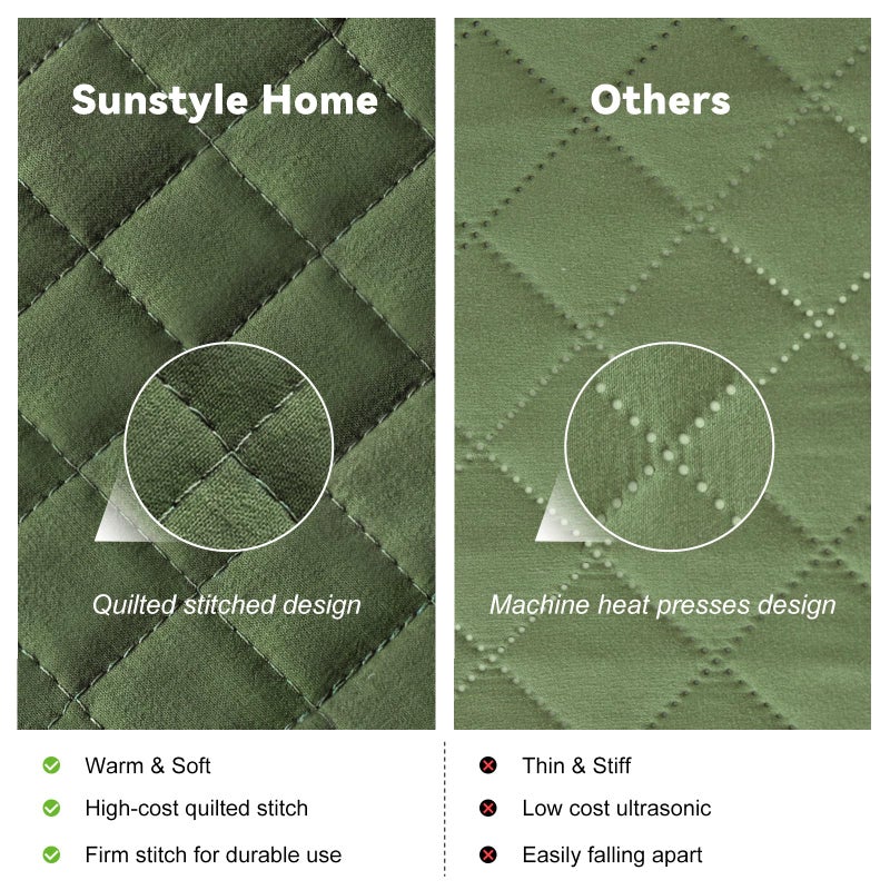 SunStyle Home King Quilt Bedding Set Olive Green, Lightweight Comforter Bedspread Blanket King Size Quilt, Luxury Durable Quilted Stitching Coverlet with 2 Pillow Shams Diamond All Seasons 3pcs - Image 3
