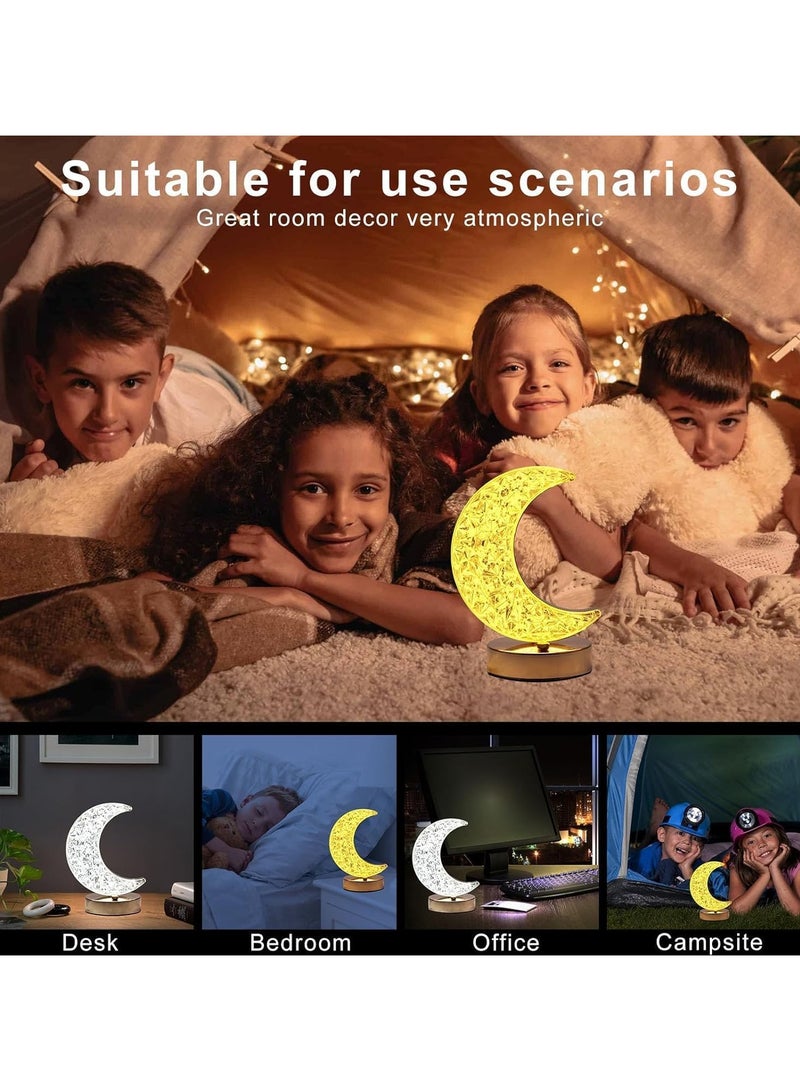 Eworld Ramadan Crescent Moon LED Table Lamp, Stepless Dimmable Touch Lamp with 3 Colors Crystal Moon Shape Table Lamp for Home Bedroom Living Room Table Decorations Rechargeable Night Light Ramadan & Eid Gift - Image 5