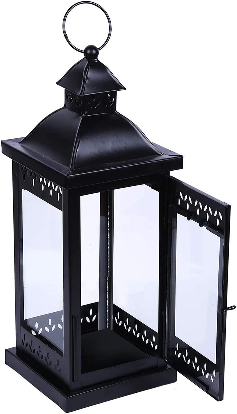 Hosley 15 Clear Glass Iron Lantern Large Black Classic Style Decorative Candle Holder for Weddings Parties Aromatherapy Spa LED Candles Home Dcor Gift