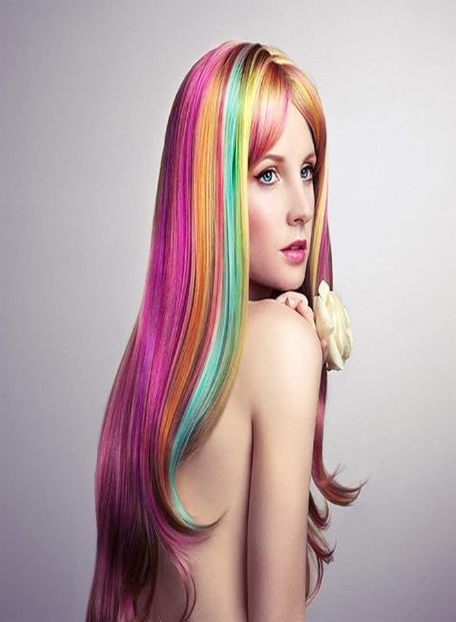 ZEPOLI 20 Inches Hair Extension In Multicolour Long And Straight Highlights, Colorful Hair Accessories For Girls Dress Up, Party, Festival, Gift [10 Pieces] - Image 4